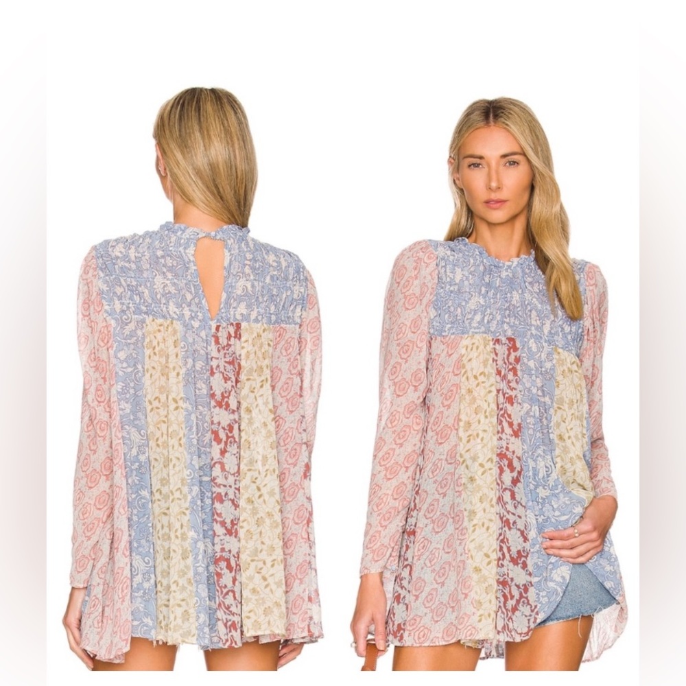 Free People Merrie Mix Print Tunic / Lilac Combo Size Small